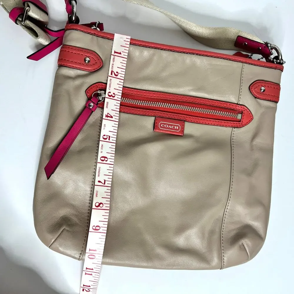 Coach Tan Pink Orange Leather Crossbody Messenger Bag Purse